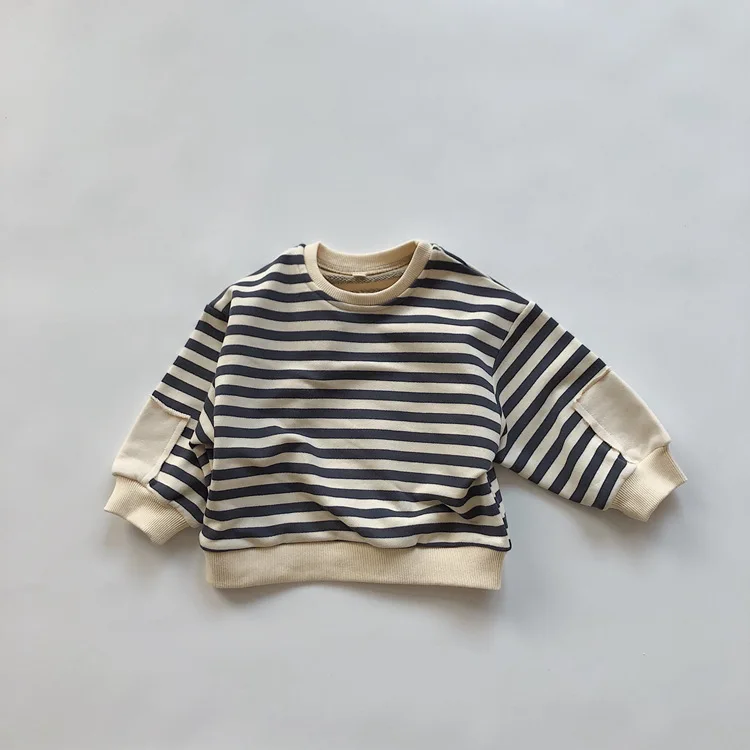 2024 New Children Fashion Striped Pullover Sweatshirts Girl Cool Bat Shirt Baby Girl Comfortable Soft Cotton Long Sleeves Tops