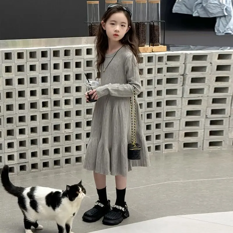 女の子のための韓国風セータードレス,カジュアルな子供服,シンプルなバージョン,春と秋,新しい,2021