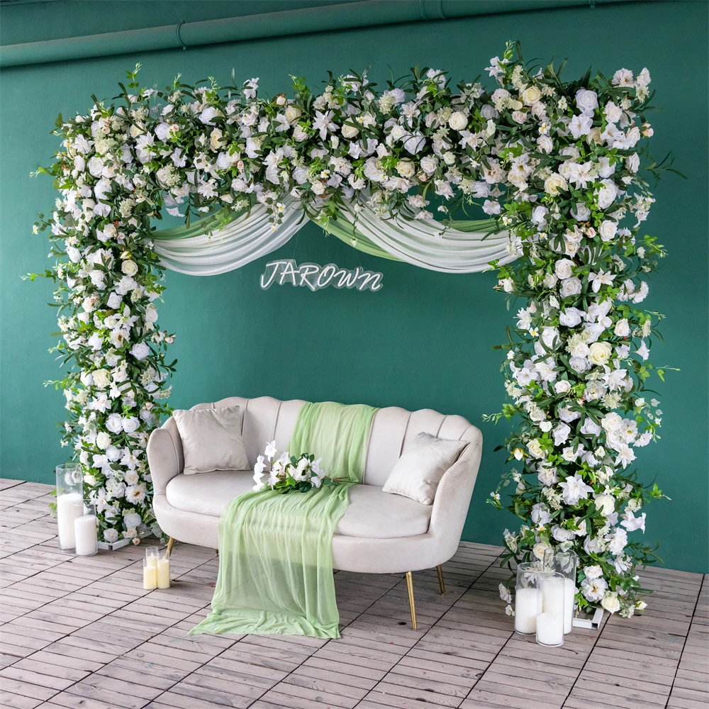 Wedding Decorations Artificial White Rose Greens Floral Arrangement for Event Party Background Decor Metal Frame Customized