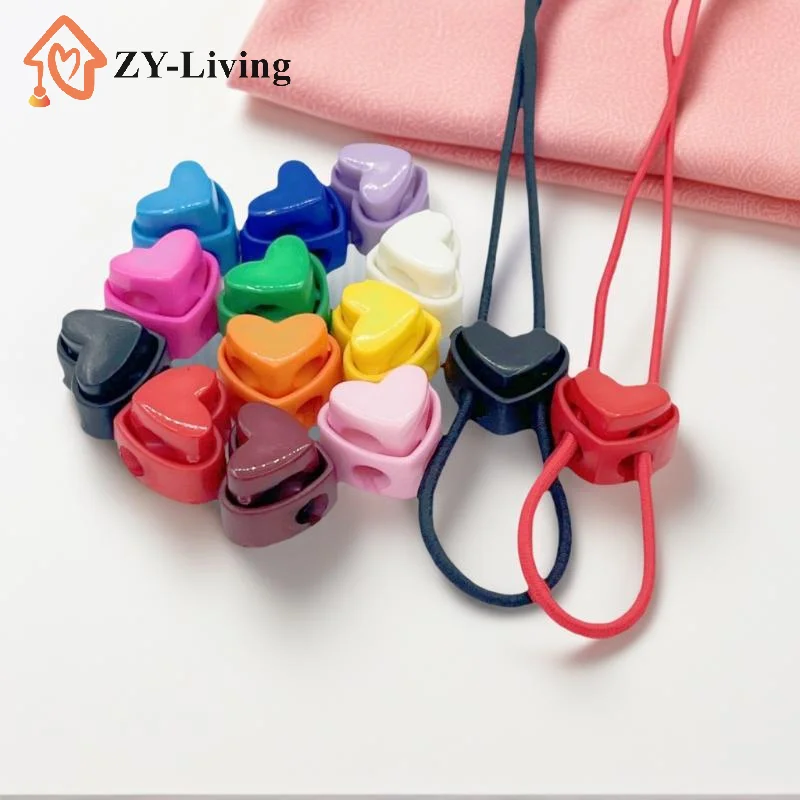 5Pcs Colorful Garment Stoppers Heart-Shaped Plastic Cord Locks Double Hole Spring Toggle Anti-slip Stoppers Garment Accessories