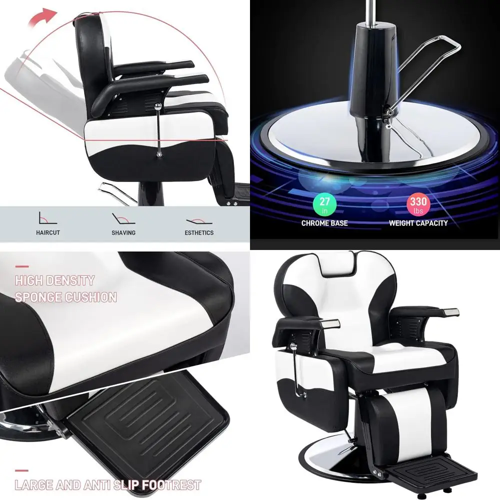 

Stylish Heavy-Duty Barber Chair with Adjustable Recline and Hydraulic Pump for Salons and Spas