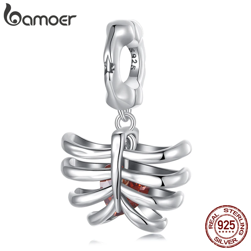 BAMOER Solid 925 Sterling Silver Dark Rib Charm Pendant fit Original Bracelet & Necklaces Jewelry DIY bamoer Skull Charm