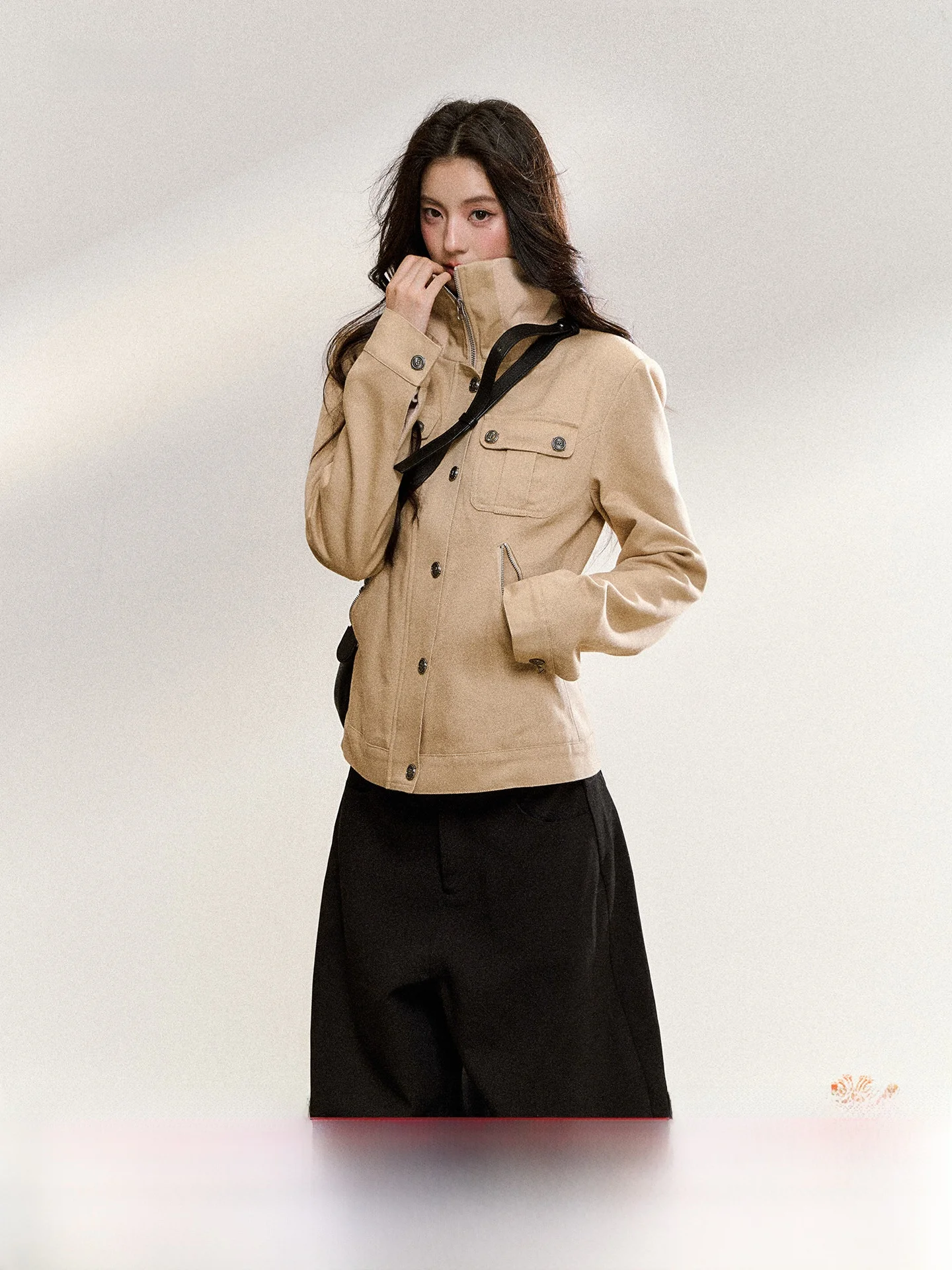 

7iftin Original Design Korean Retro Slim Fit i Stand Collar Jaet ort Top Women Casual Sle Casual Faion