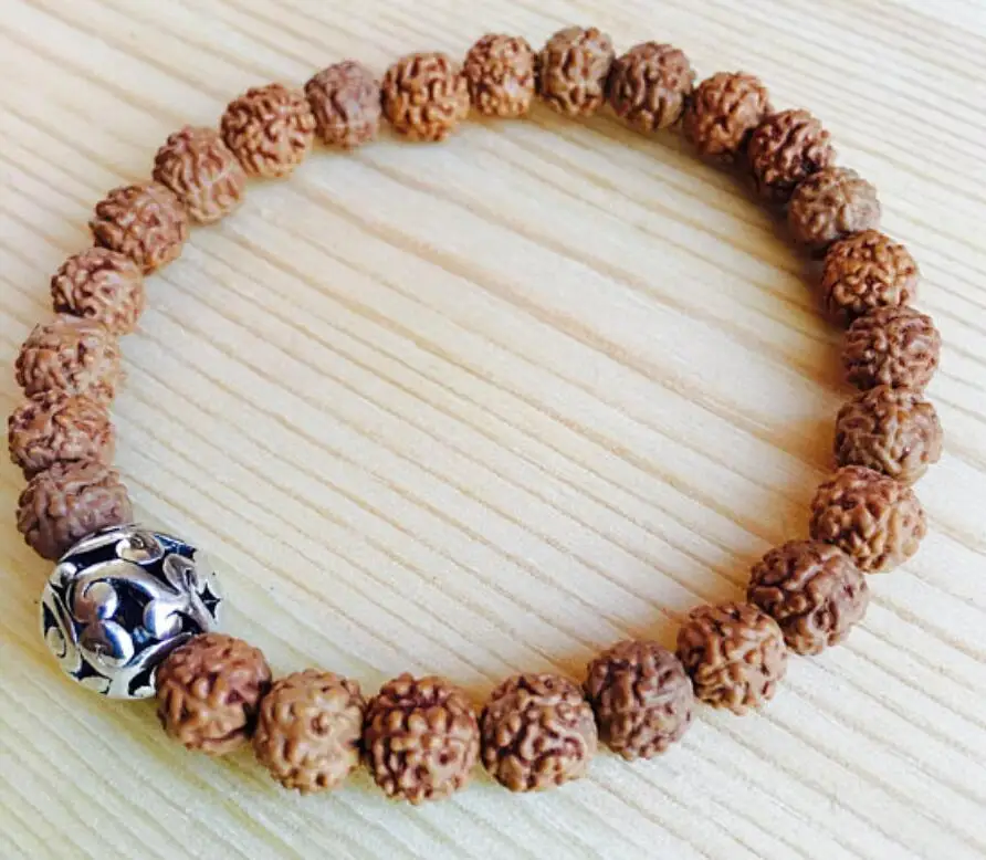 8mm Rudraksha Mala men Stretchy Bracelets Eco-Friendly Teens Artisan Jewelry Lovers Chain Prayer