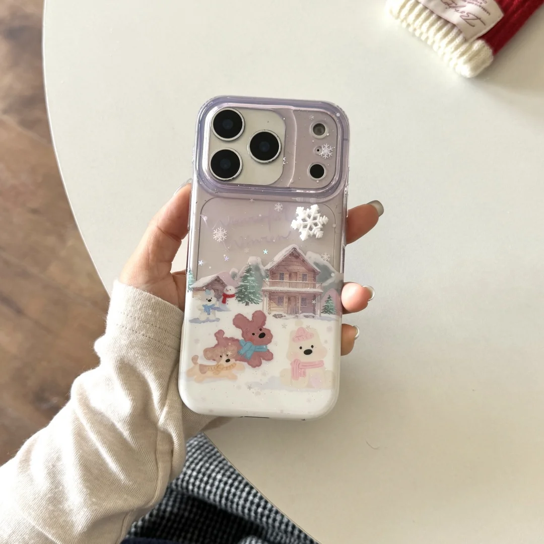 

Winter scarf puppy happy animal phone Case for iPhone 17 Pro Max 16 15 14 Pro Max Clear soft Cover with lanyard ﻿﻿