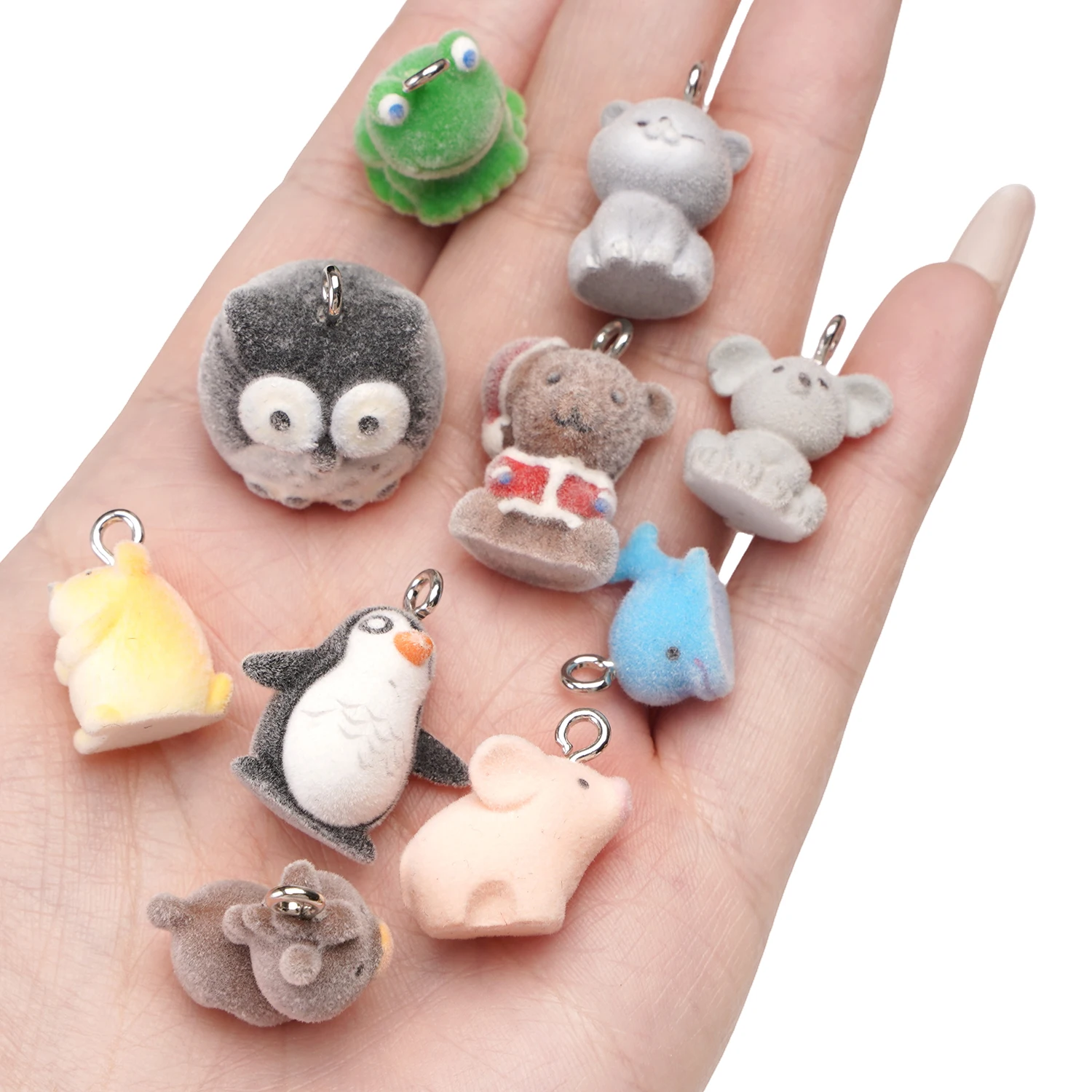 Breloques en résine floquées 3D, 1 pièce, pendentif Animal de dessin animé pour collier, boucles d'oreilles, porte-clés, fabrication d'accessoires de bijoux à faire soi-même, vente en gros