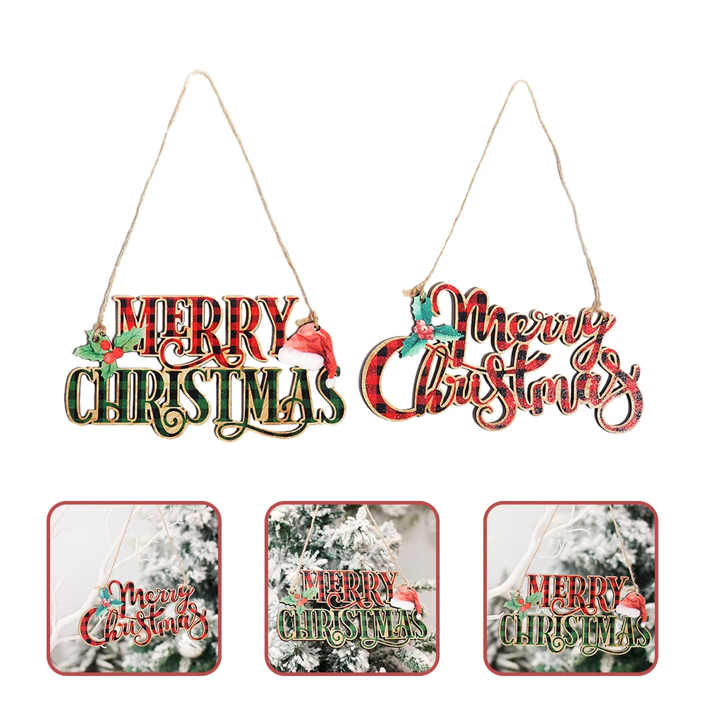 

2Pcs Christmas Tree Wooden Pendant Festive Xmas Hanging Decors Fine Workmanship Desktop Decorations for Parties
