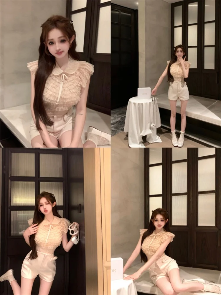 قميص شيفون نسائي بأكمام قصيرة وقصة ضيقة وربطة على شكل فراشة وياقة عصرية وأكمام طائرة للخريف #5