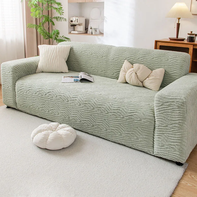 Striped Jacquard Sofa Cover for Living Room Soft Velvet Warm Furniture Protector for Winter Removable Easy-Care Home Accessories