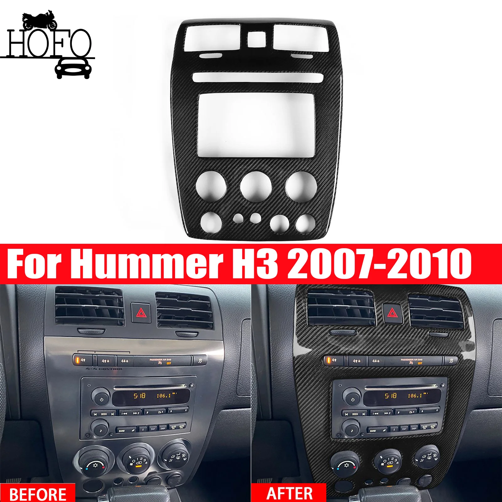 Fit For Hummer H3 2007 2008 2009 2010 Dry Carbon Fiber Middle Console Multimedia Button Cover