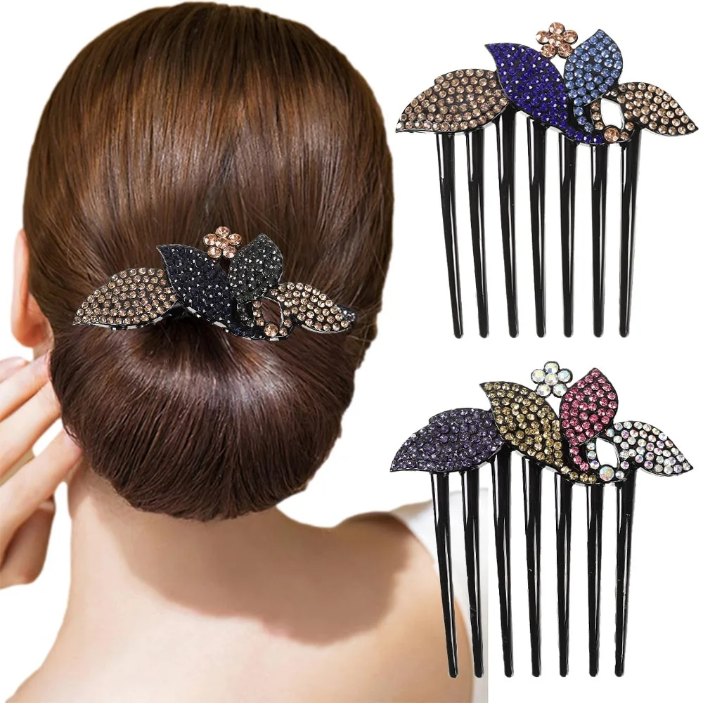 Haimeikang 10.5cm Rhinestone Flower Hair Comb Hairpins Women Shiny Color Elegant Combs Hair Clips Fashion Hair Accessories