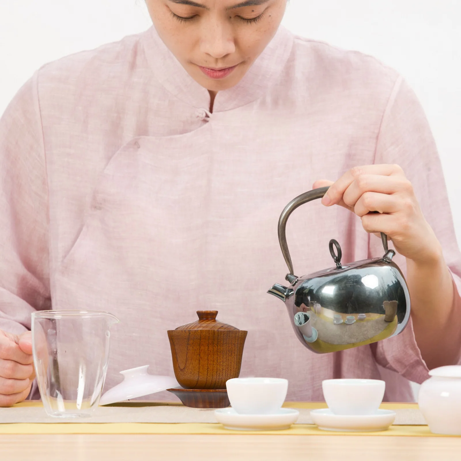 

1Set Ceramic Tea Cup Covered Wooden Design Porcelain Exquisite Craftwork Party Home Tearoom Business Gift Heat Resistant