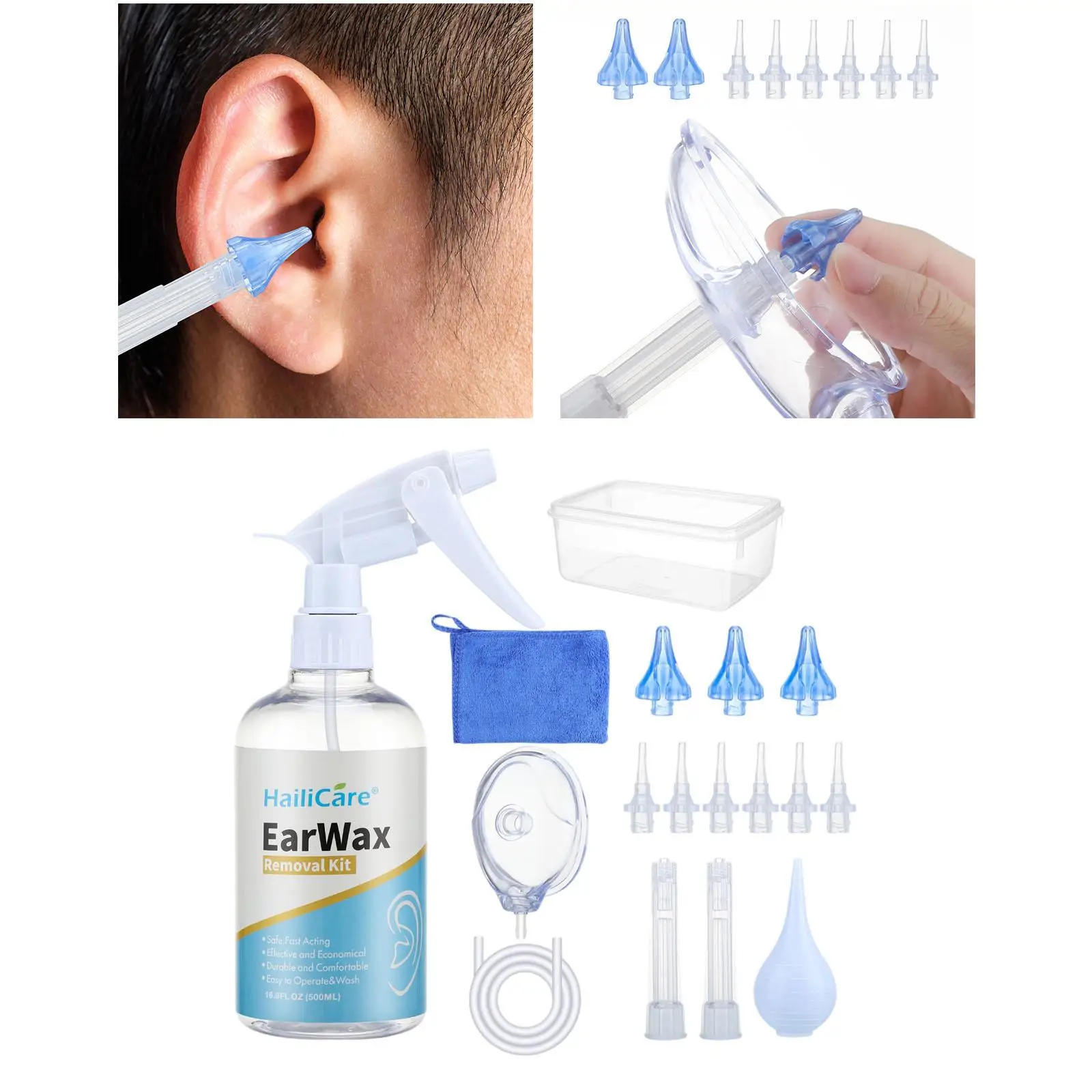 Ear Wax Removal Tool for Adult Kid Ear Care Wash Bottle with Sprayer Flushing System Ear Irrigation Kit Ear Cleaner Syringe Kit