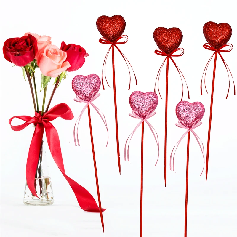 10 Stück Glänzende Rosa Liebesschleife zum Valentinstag, Deko-Accessoire für Hochzeit, Heiratsantrag, Feier, Vasen-Dekoration, Party-Zubehör