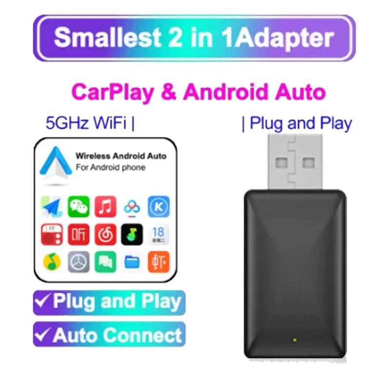 

Two in one wireless Carplay USB adapter supports wired to wireless conversion of original car models with wired Carplay