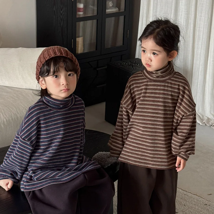 2025 Baby Boys and Girls' Winter Cashmere High Collar Bottom Sweater with Woolen and Thick Inner Lining for Children