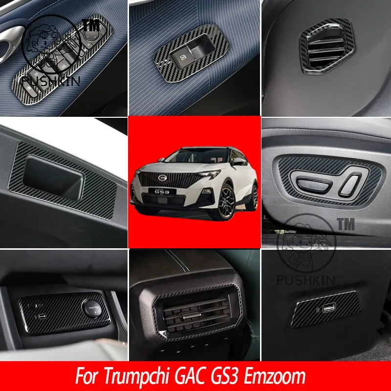 

For Trumpchi GAC GS3 Emzoom 2024 2025 Gear Shift Panel Trim Window Glass Lift Button Switch Panel Carbon fiber Protection Cover