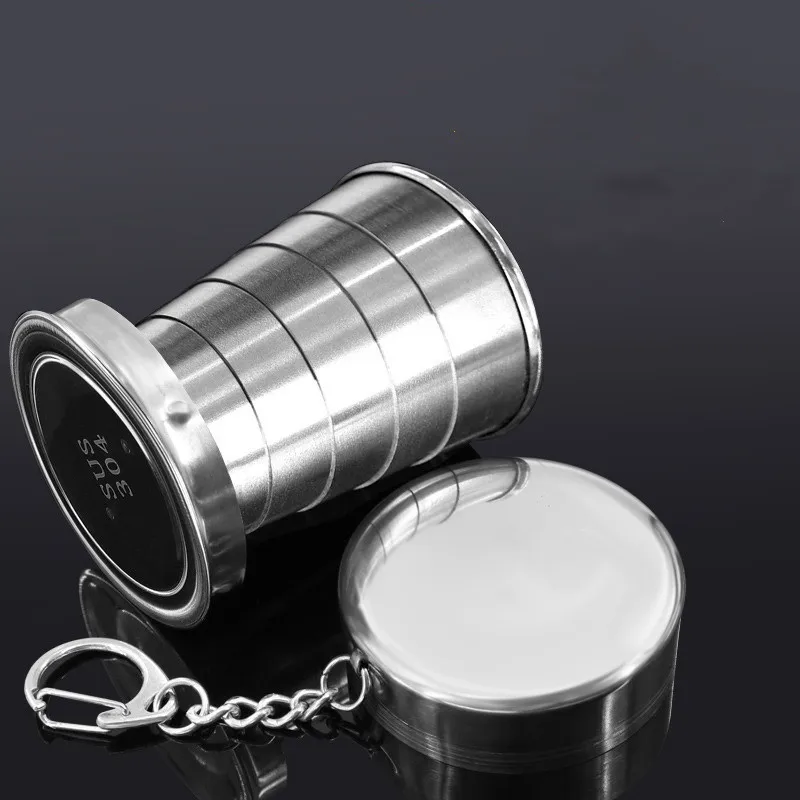 75/140/240ml Stainless Steel Flexible Folding Cup Ourdoor Travel Camping Cup With Keychain Portable Foldable Drinkware