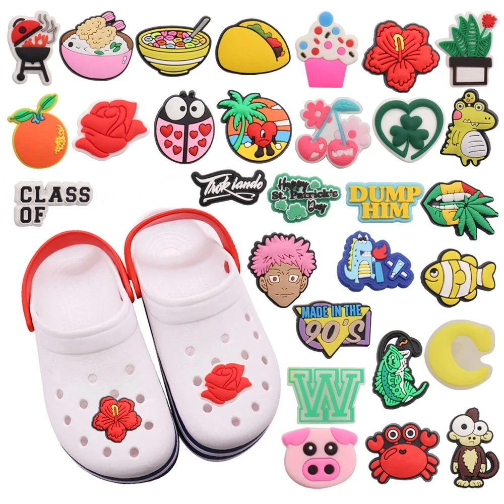 1Pcs Taco Cereal Cherry Orange Pig Crab Slippers Shoe Buckle Charms Kids Accesories DIY Adorable Holiday Gifts