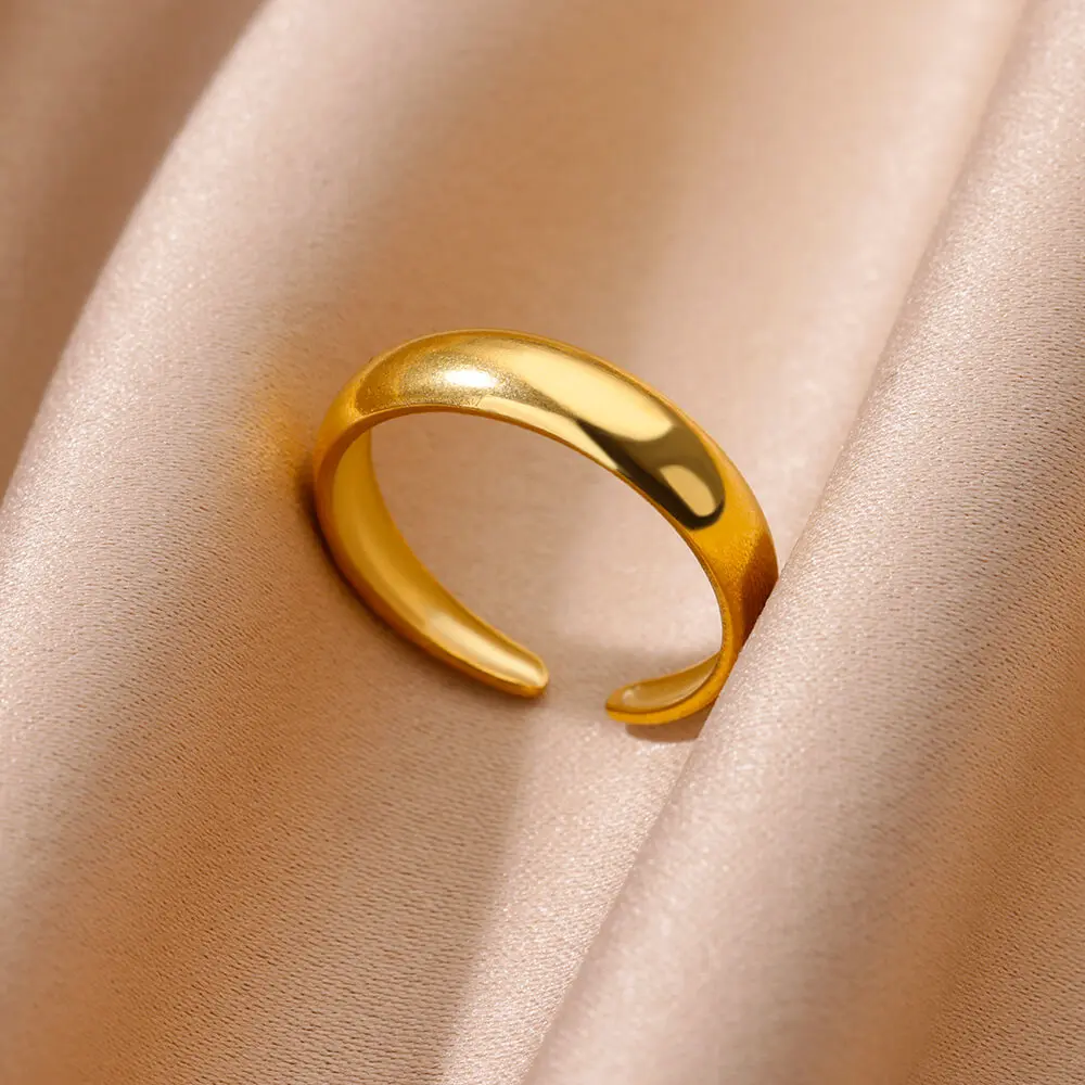 Stainless Steel Smooth Surface Shell Simple Geometric Ring  for Women Gold Color Exquisite Personalized Open Ring Couple Jewelry