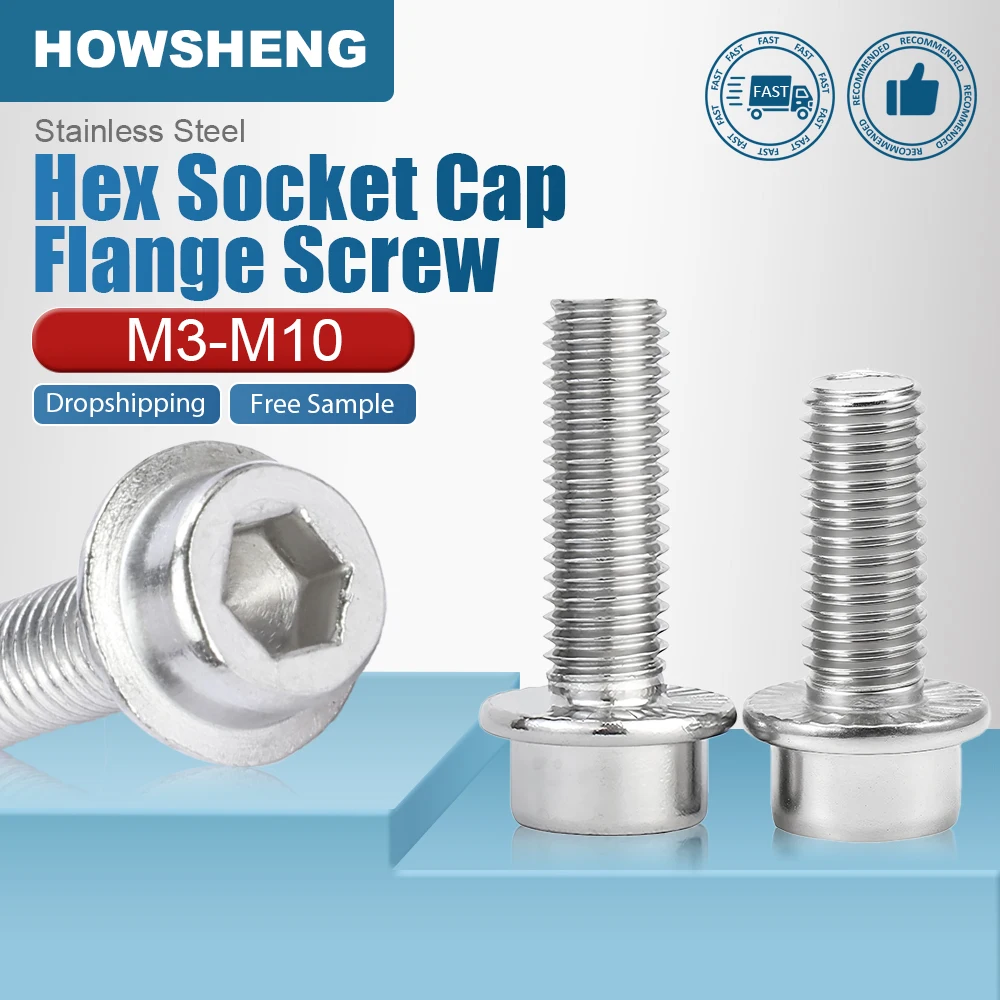 M3 M4 M5 M6 M8 M10 M12 Innensechskant-Flanschschrauben aus 304 Edelstahl mit Gezahntem Flanschpad