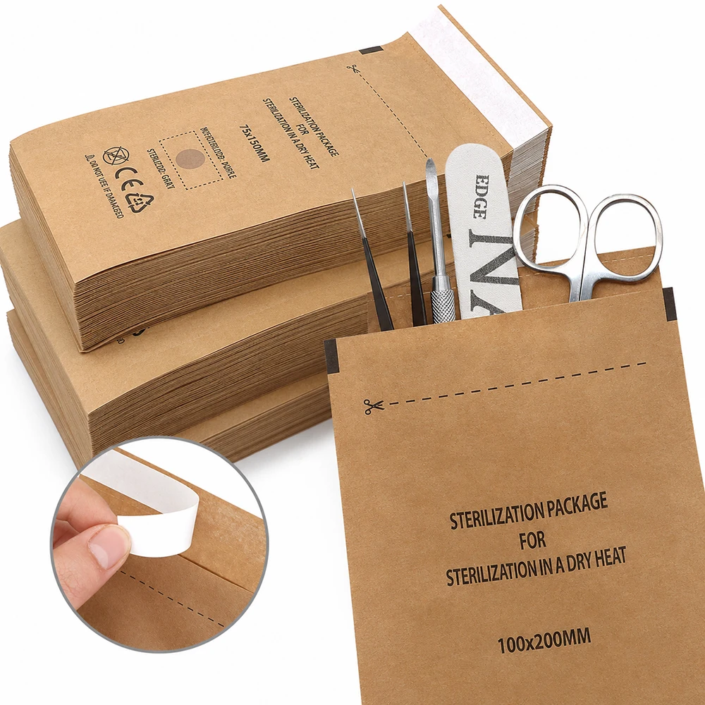 10pcs Self-Sealing Nail Sterilizer Manicure Bag Kraft Bags DisposableDry Heat Sterilization Disinfection Machine Accessory