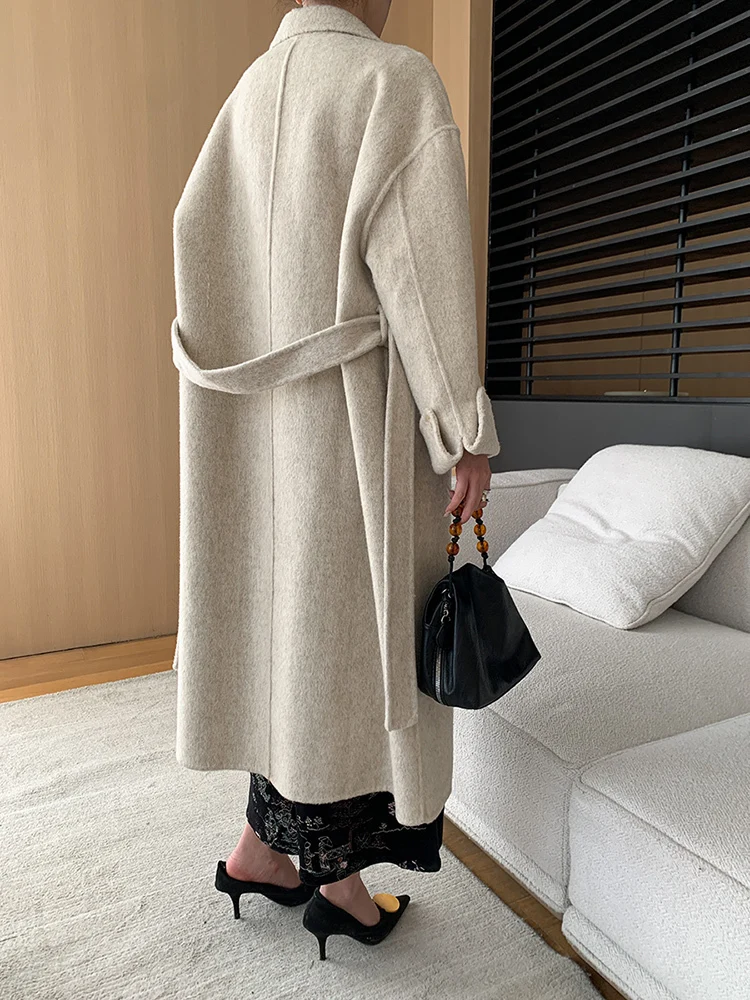 [EAM] Gray Big Size Elegant 62% Wool Woolen Coat New Lapel Long Sleeve Women Jacket Fashion Tide Autumn Winter 2024 1DH7556