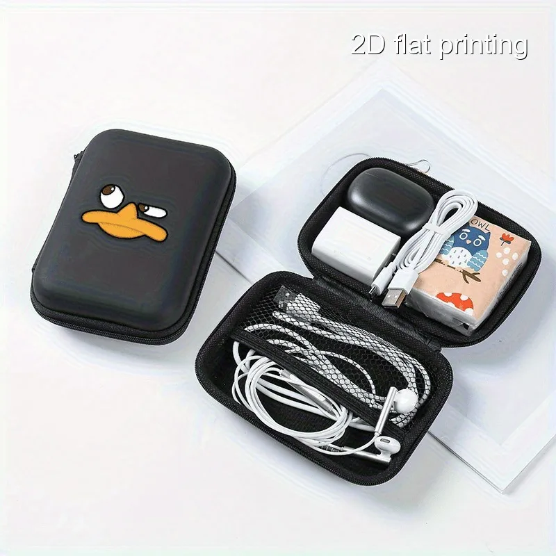 

Duck Logo Print Portable Small Storage Case Zipper Carrying Pouch Bag Box for Earphone Headphone Date Cable Organizer