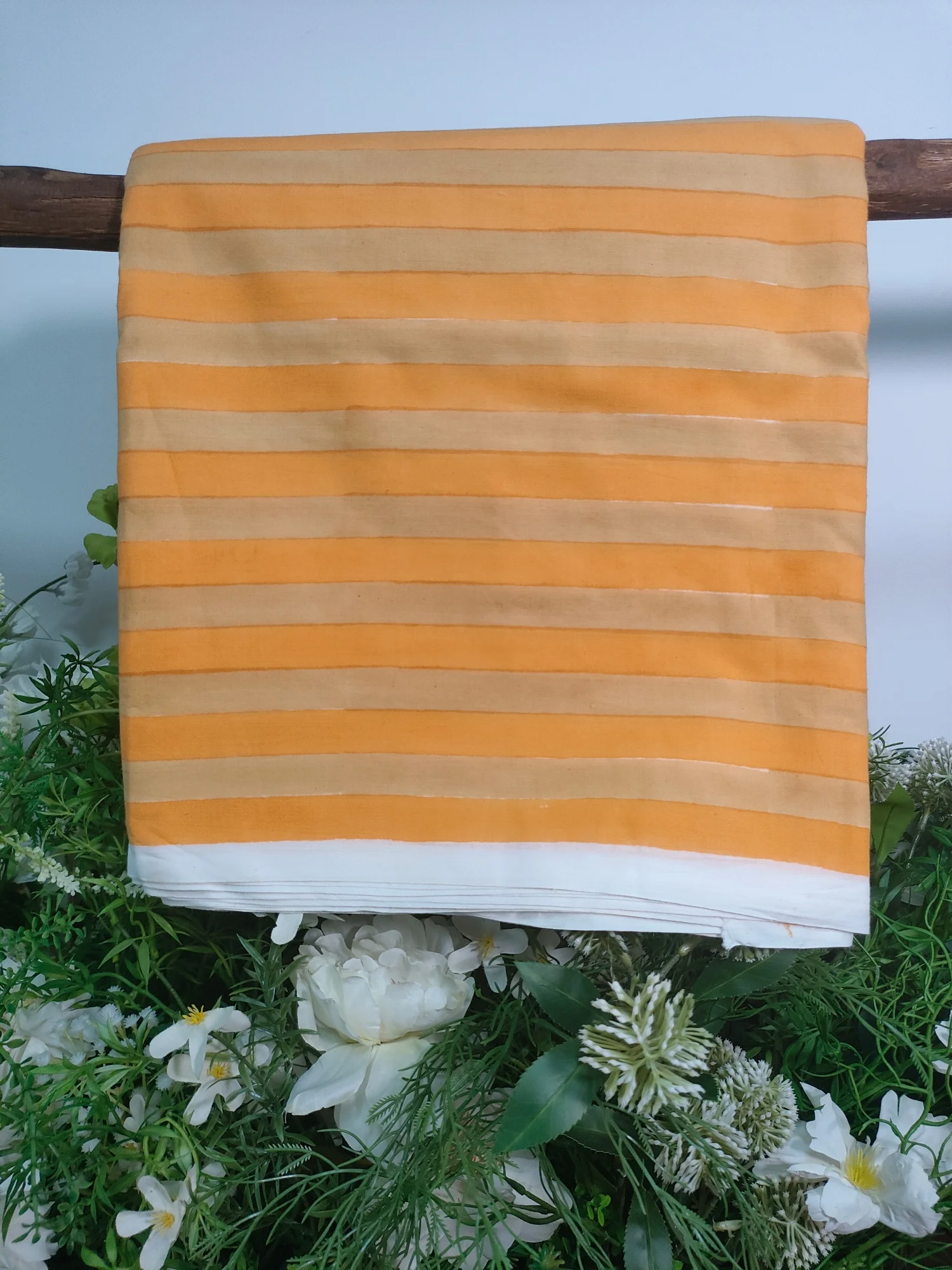 

India hand Block Fabric Cotton Cloth yellow Striped Textile Patchwork Fabrics for Sewing Bed Sheet Material By the Meterint