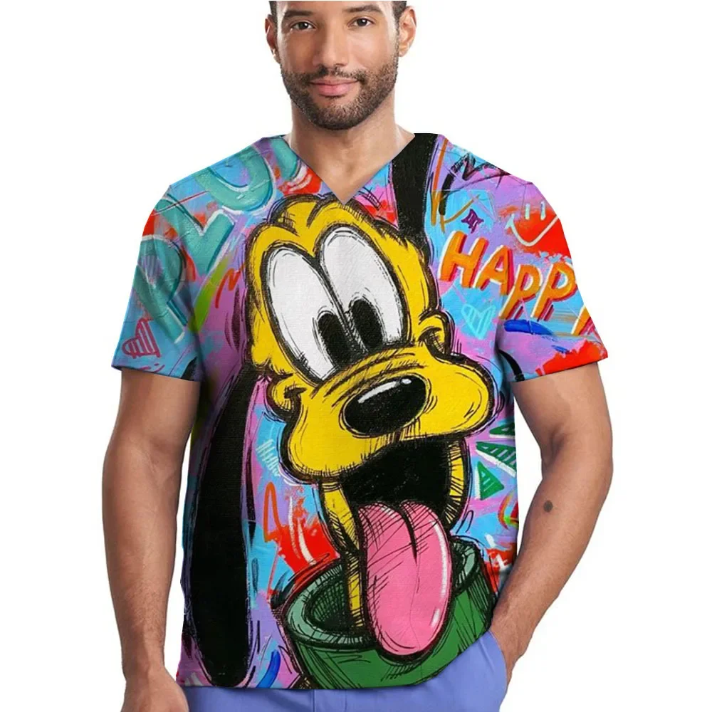 

Медицинские скрабы с принтом Disney Goofy, униформа, товары для кормления, хирургическая униформа, женские топы с v-образным вырезом и короткими рукавами, мужские скрабы