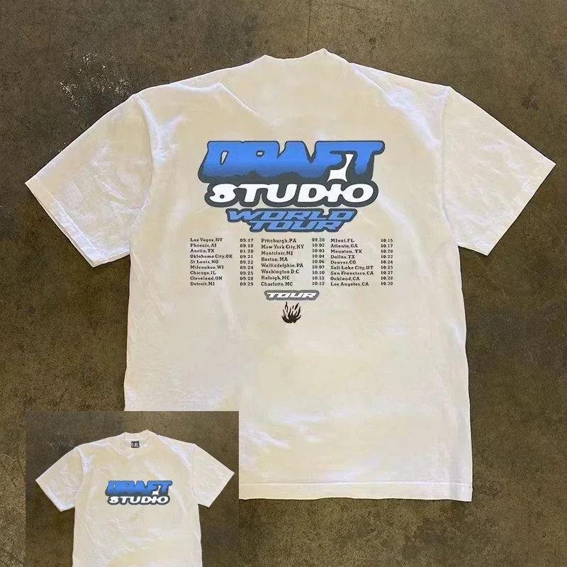 

Свободная футболка из чистого хлопка в американском стиле ретро с короткими рукавами, новая летняя футболка с буквенным принтом для мужчин и женщин, студенческая повседневная футболка для пар