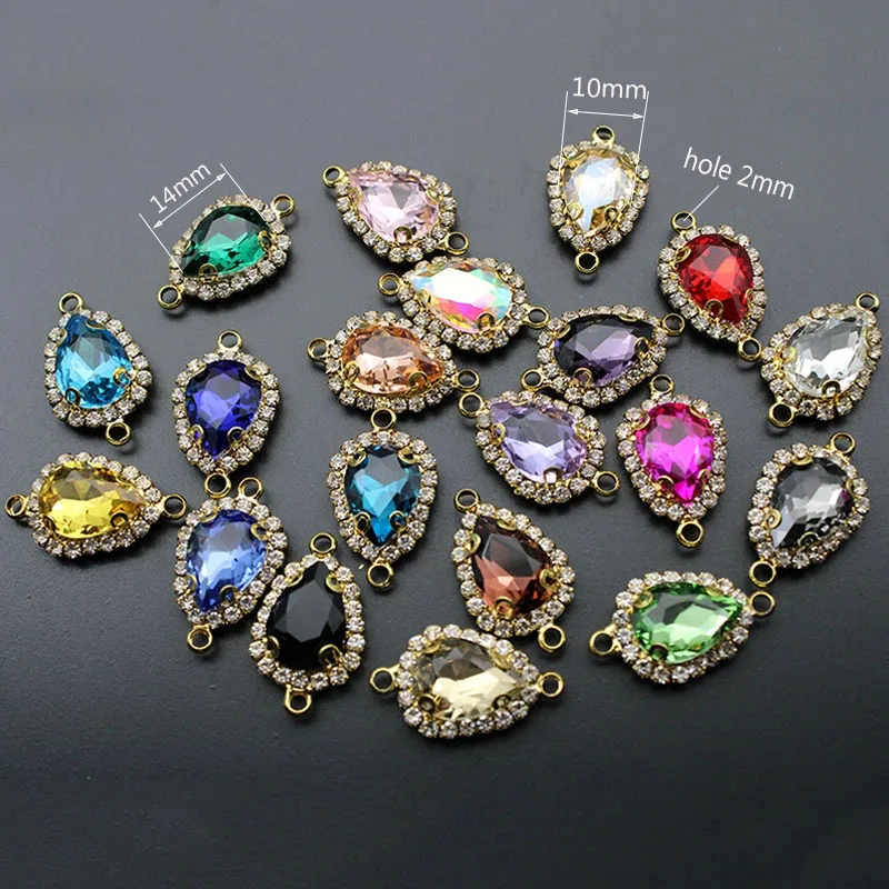 10Pcs Crystal Rhinestone Water Drop Charms Connectors for Necklace Earrings Pendants Findings DIY Jewelry Making Accessories