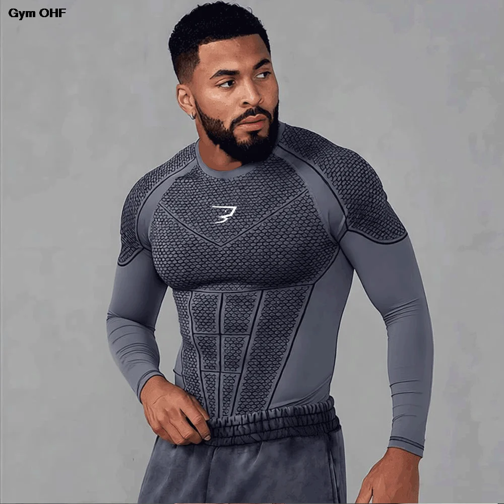 New Men's Quick-Dry Top Breathable Elastic Fitness T-shirt Short Sleeve Summer Print Compression Shirt Men Gym Running T-shirt image 6
