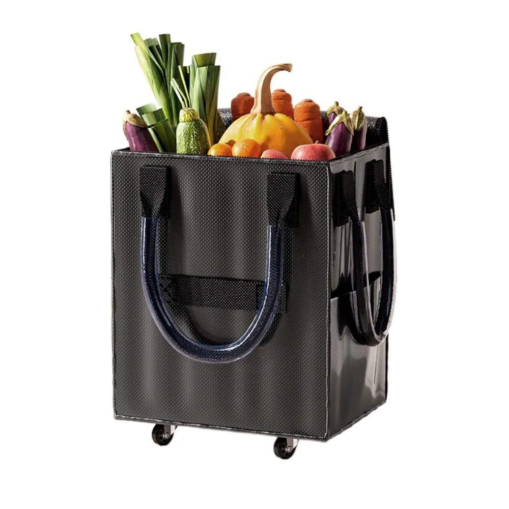 

Long Handheld Roller Skating Shopping Bag Foldable Lightweight Folding Hand Cart Zipper Closure Portable Pull Cart with Wheels