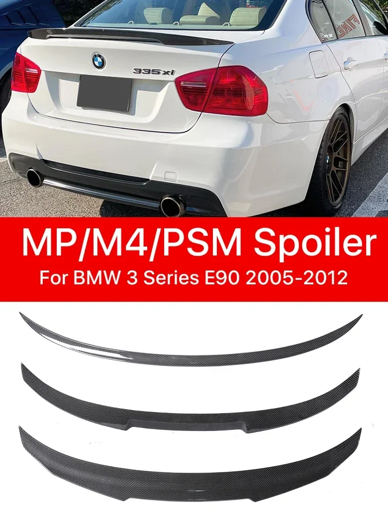 

New! Carbon Fiber Rear Trunk Bumper Lip Roof Boot Spoiler Refit Wing MP M3 M4 PSM Style for BMW 3 Series E90 2005-2012 Gloss Bla