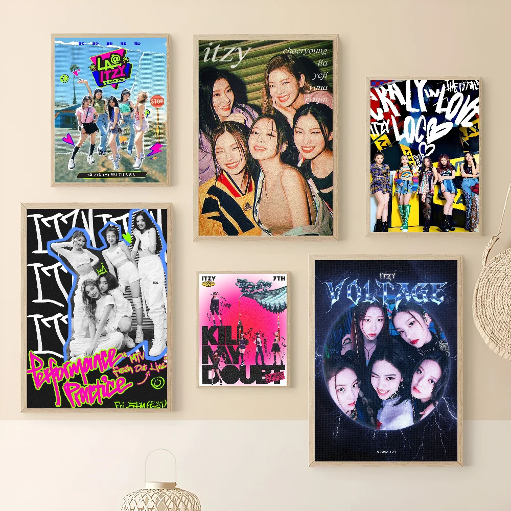 Kpop Group I-Itzy Korean Girls Singer Self-adhesive Art Poster Waterproof Paper Sticker Coffee House Bar Posters Wall Stickers