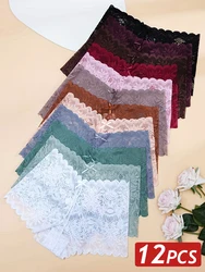12PCS 여성 레이스 팬티 섹시한 V 허리 란제리 여성 편안한 속옷 숙녀 패션 스타일 솔리드 컬러 속옷 S-XL