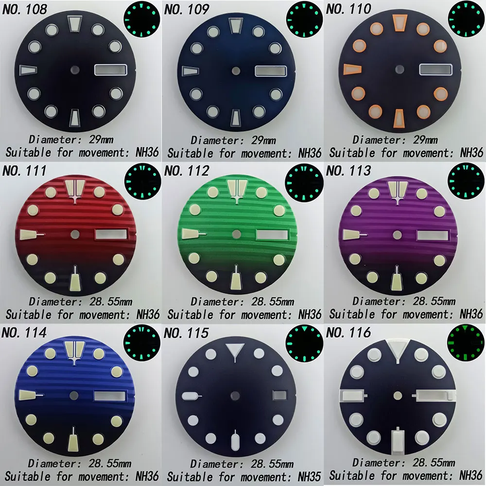 28.55mm 29mm luminous watch dial suitable for NH35 NH36 movement laser printing dial customized logo dial Watch accessories dial