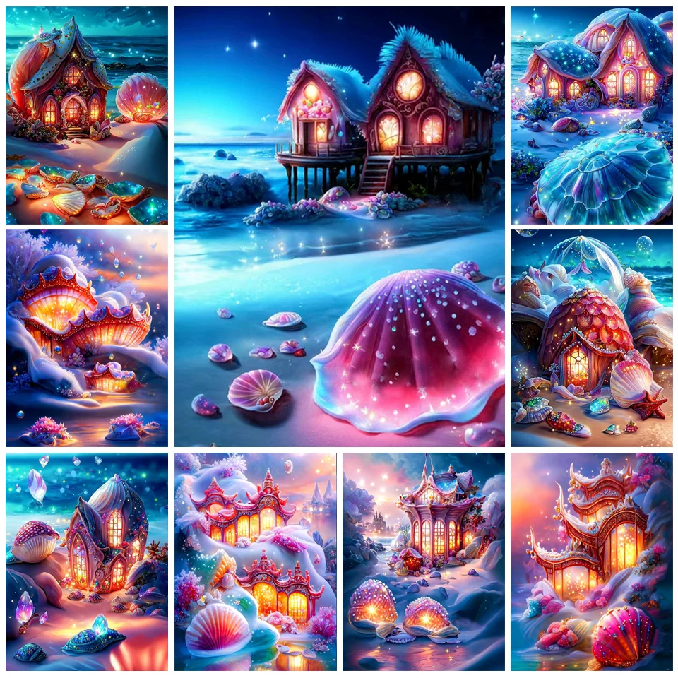 5d Diamond Painting Embroidery Fantasy Shell House Scenery Diy Damond Mosaic Cross Stitch Beach Landscape Wall Art Decor PP5048