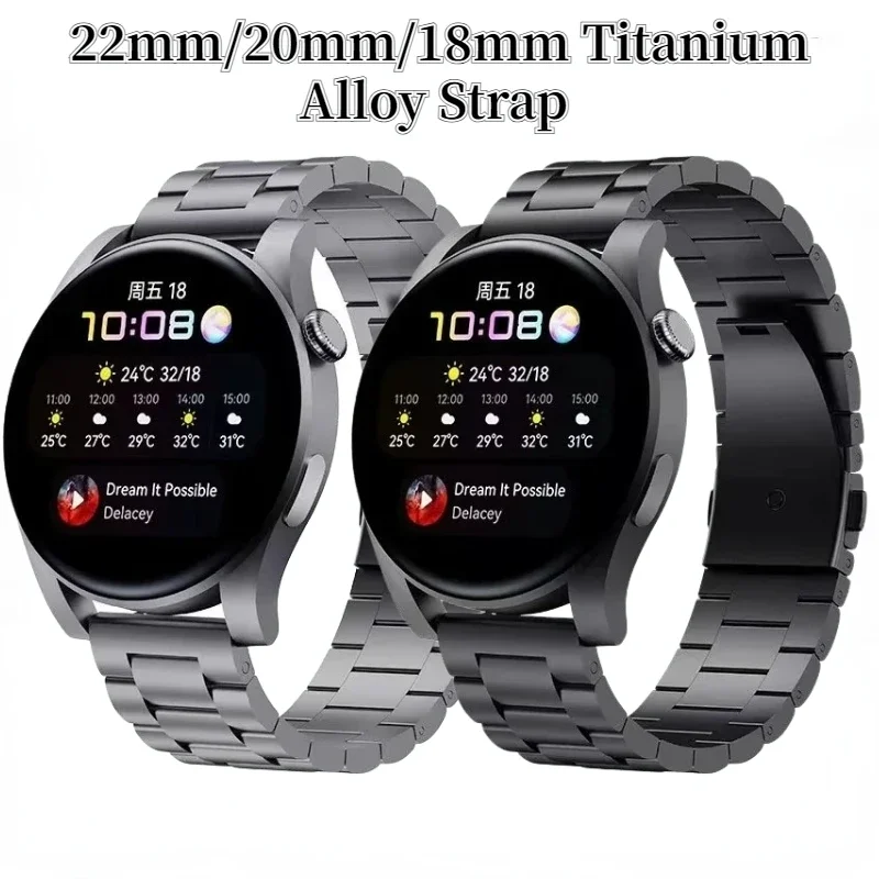 

Ремешок из титанового сплава 22 мм/20 мм/18 мм для Samsung Galaxy Watch 4/5/6 Huawei Watch 3/4/GT3, браслет из нержавеющей стали для Amazfit GTR