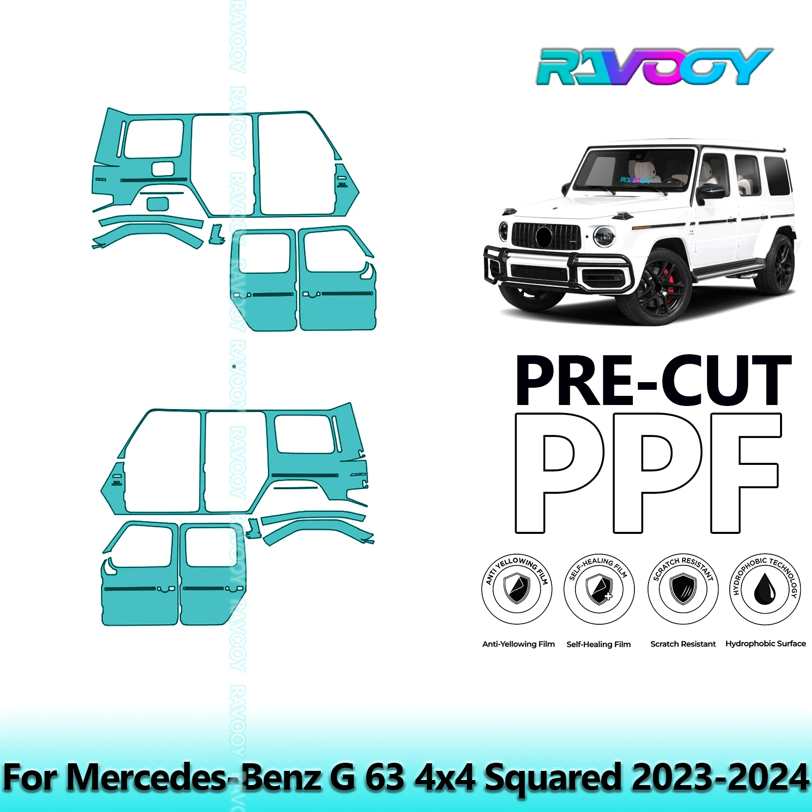

For Mercedes-Benz G 63 4x4 Squared 2023-2024 8.5mil Clear Matte Pre-Cut PPF Door & A/B Pillar Kit TPU Paint Protection Film Set