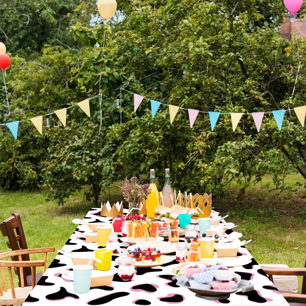 مزرعة البقرة أسود أبيض وردي البقرة طباعة المتاح مستطيل مفرش المائدة مزرعة الحيوان تحت عنوان غطاء الطاولة لوازم حفلة عيد ميلاد سعيد #5
