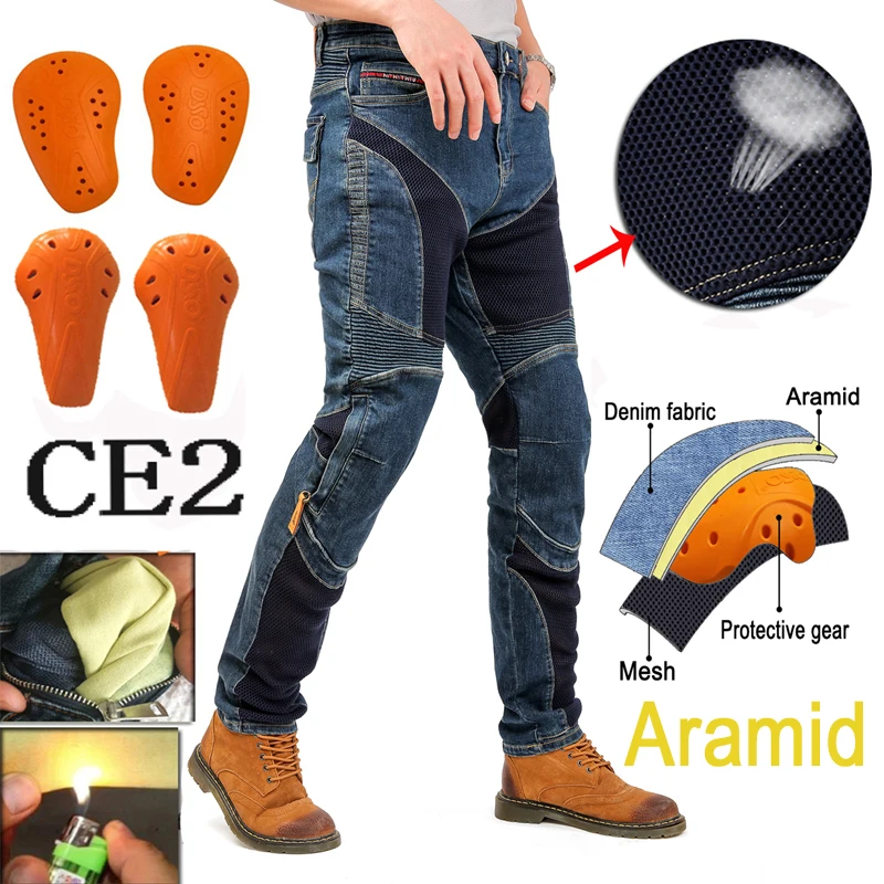 Korea Aramid Motorcycle Jeans Breathable in summer Motocross Pants Kevlar Motorcycle Pants Protective Gear Hip Protector