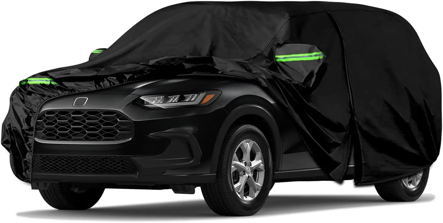 

Waterproof 6-Layer All-Weather Car Cover with Zipper Door & Windproof Bands for Sun, Snow, Rain Protection