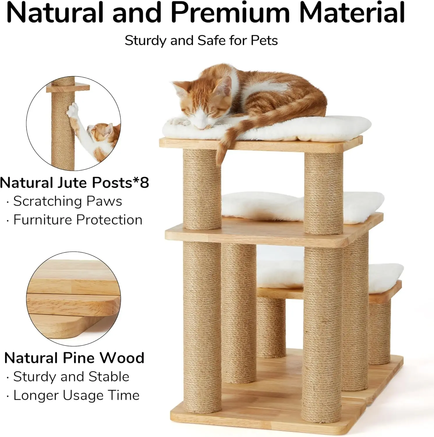 Dog Stairs, Solid Wood Pet Stairs with Cat Scratching Post, Transformable Cat Ramp Can Hold Up to 200 lbs, 20 Inch Pet Steps for view 4