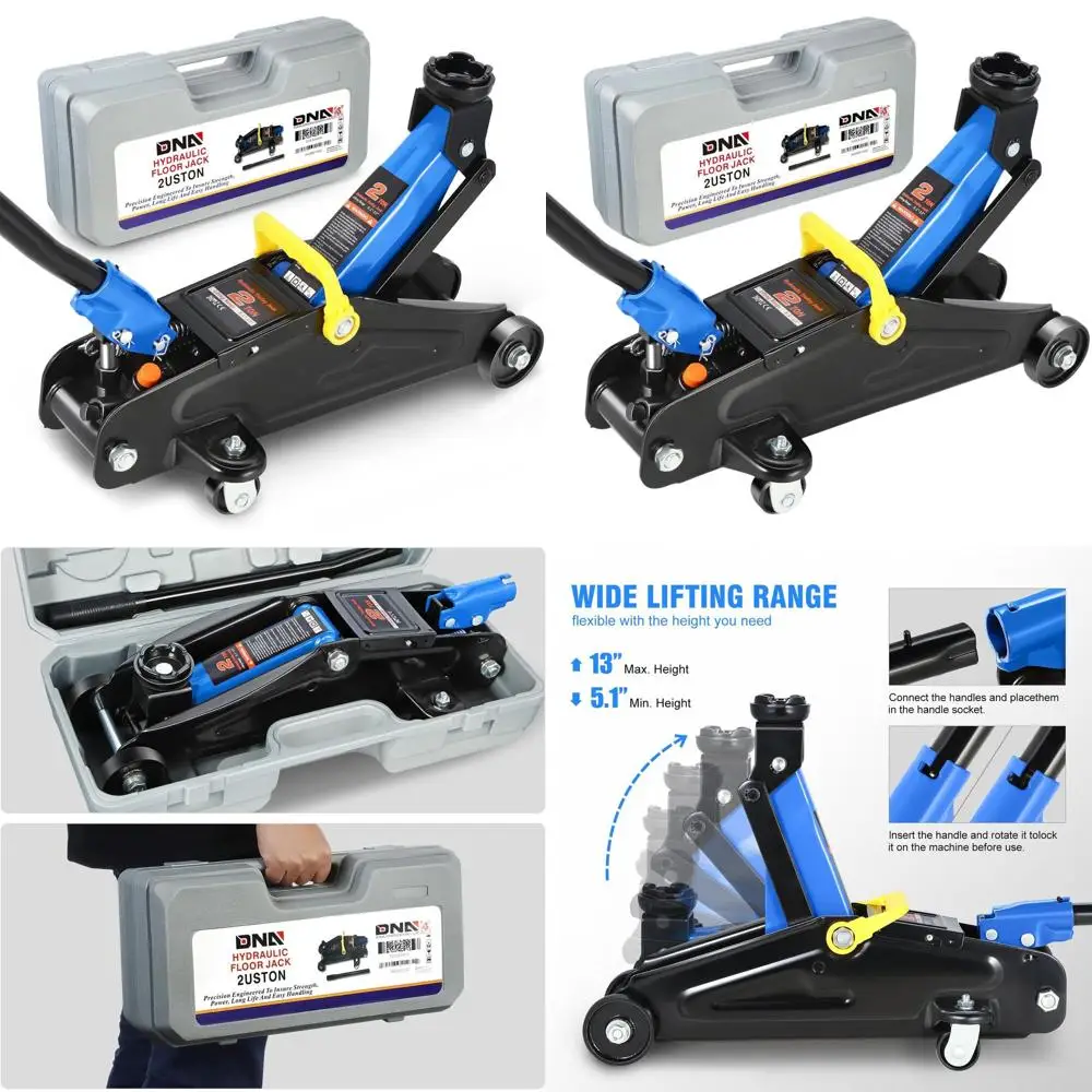 Martinetto idraulico da pavimento a basso profilo con capacità di 2 tonnellate, gamma di sollevamento 5.1-13, blu