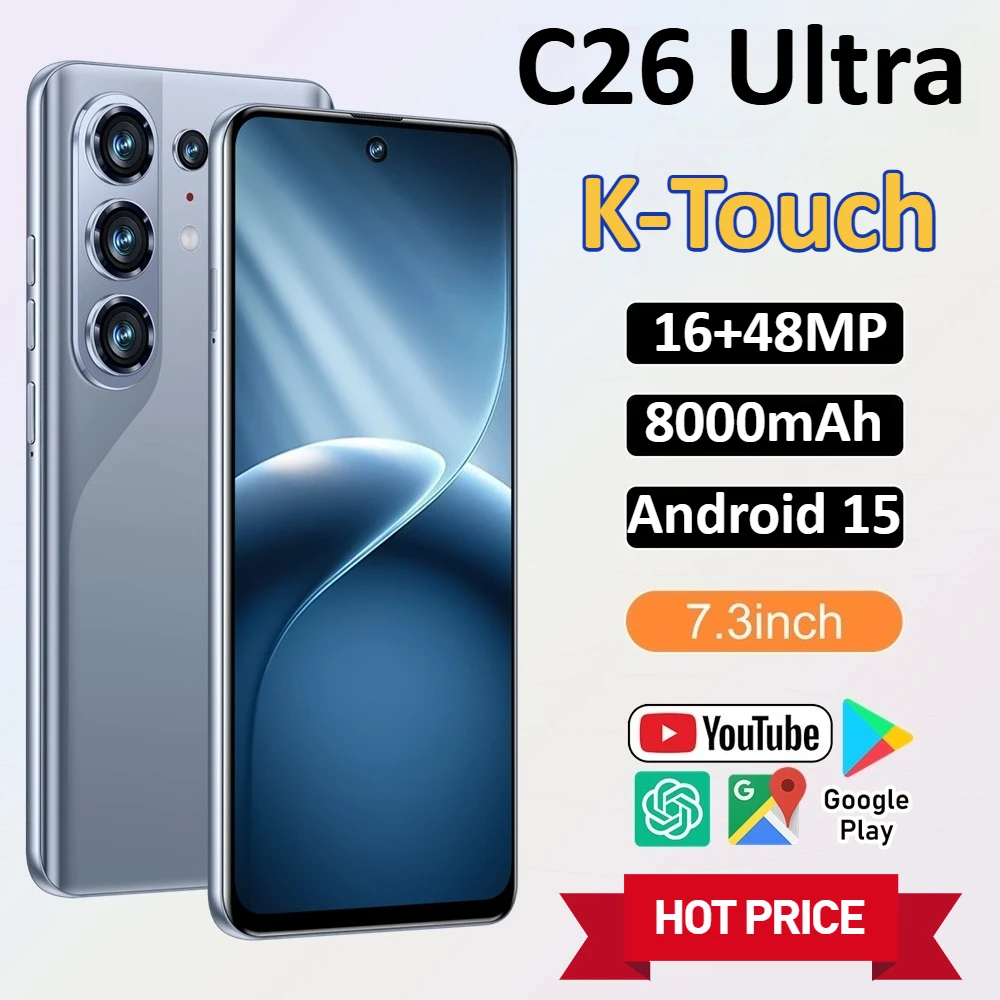 K-Touch Mobile Phones C26 Ultra 7.3 Inch Smartphone Android 15 Cell Phone 7800mAh Face Unlock 5G Dual SIM 16+48MP Camera Global Version Cellphones