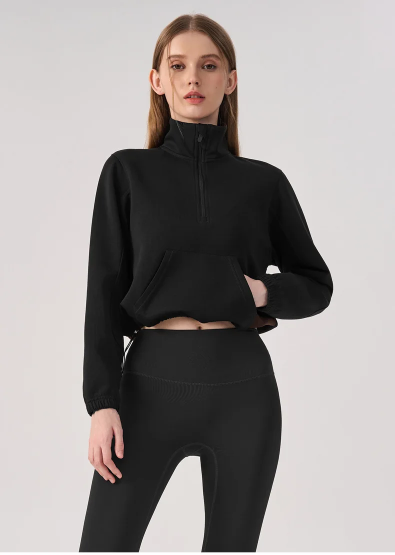 Women Half Zip Pullover Stand Collar Sweatshirt Autumn Winter Outdoor Sports Long Sleeve Top Tennis Fitness Yoga Jacket