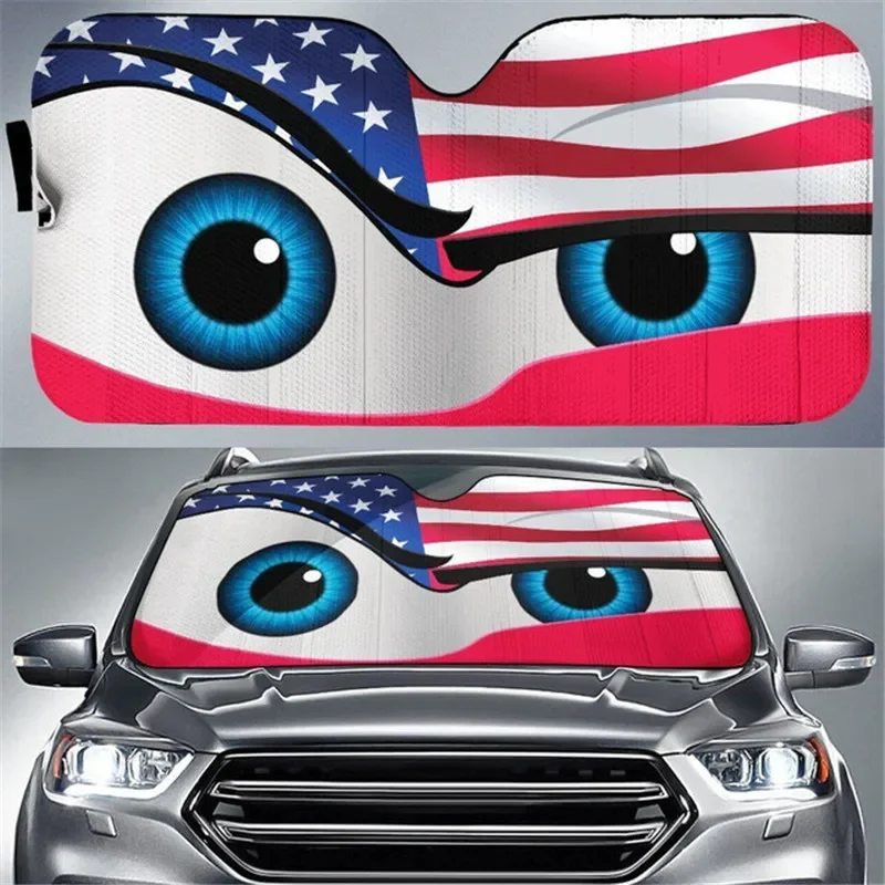 Eyes American US Flag Sunshade Car Truck SUV Front Windshield Window Sun Visor Protector Summer Auto Sun Visor Foldable Interior