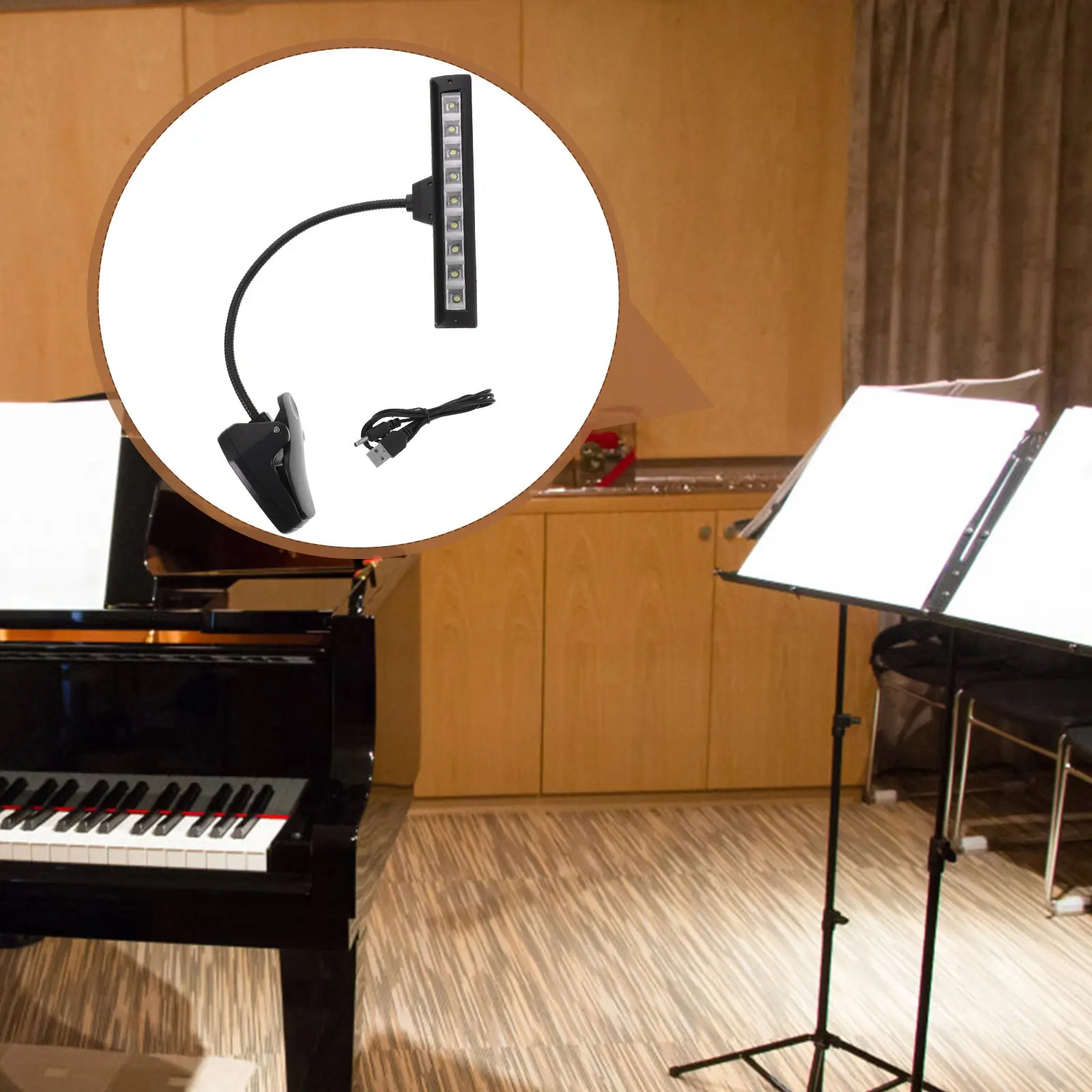 9 LED Music Stand Lamp Clip on Style Flexible Metal Hose Fully Adjustable Brightness Music Light for Orchestra Desk Reading